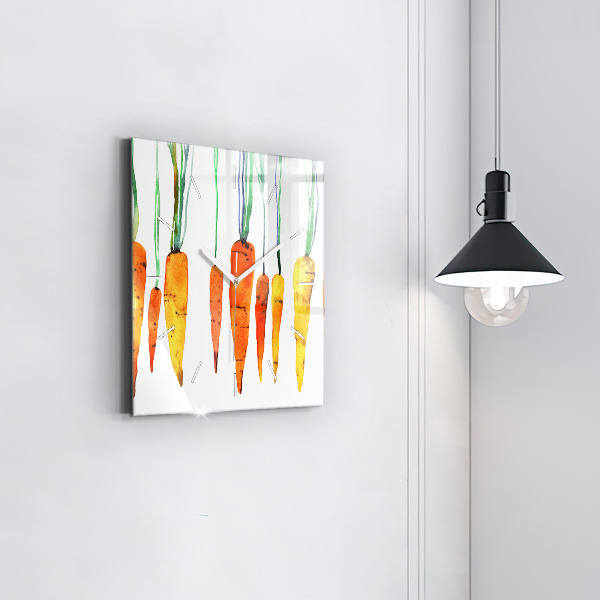 Square glass wall clock Carrot illustration