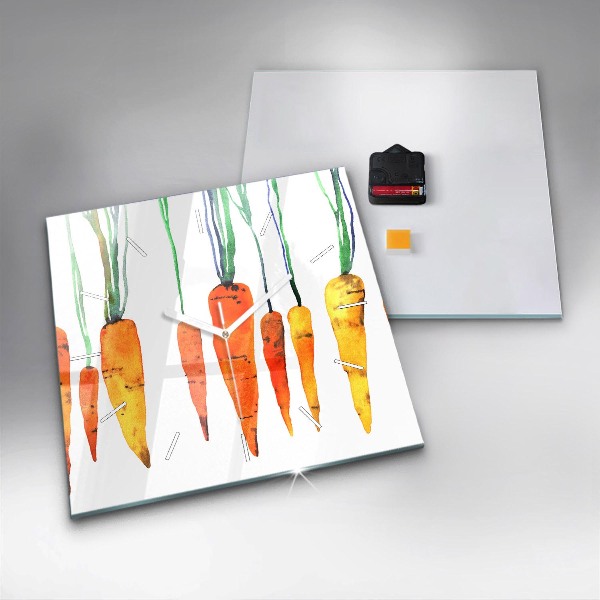 Square glass wall clock Carrot illustration