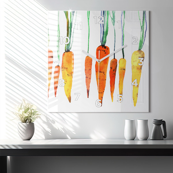Square glass wall clock Carrot illustration