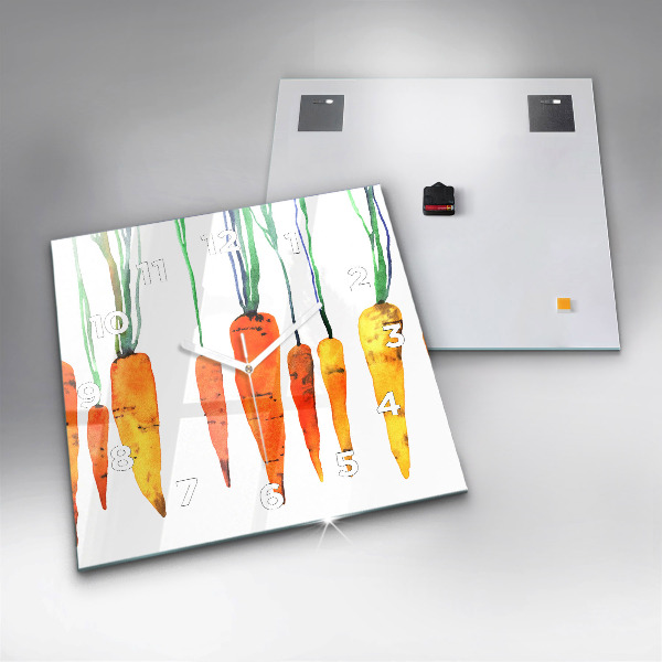 Square glass wall clock Carrot illustration