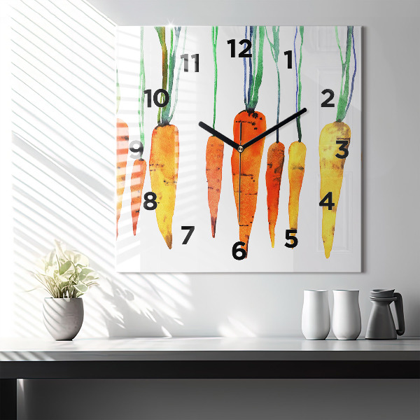 Square glass wall clock Carrot illustration