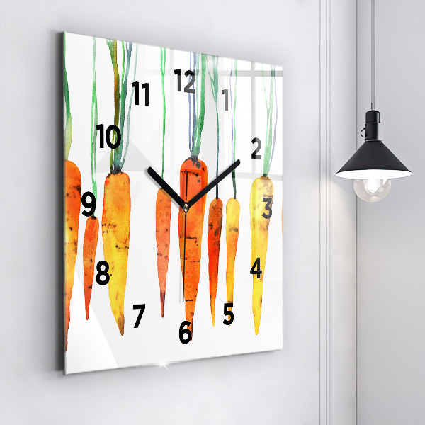 Square glass wall clock Carrot illustration