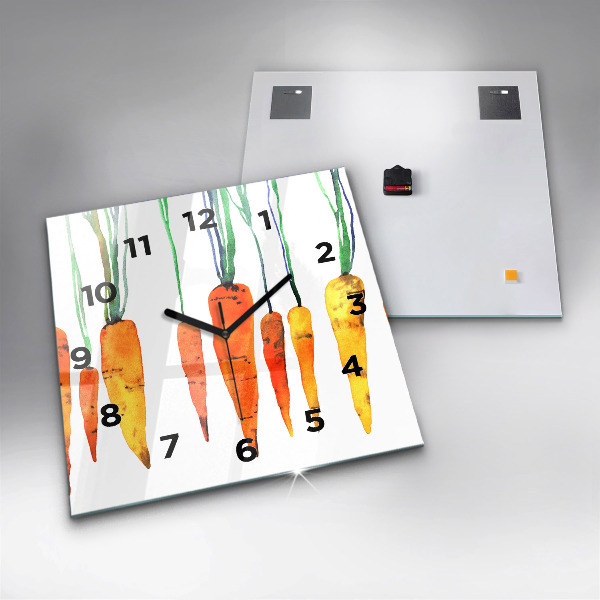 Square glass wall clock Carrot illustration