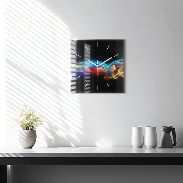 Square glass wall clock Abstract colorful lines