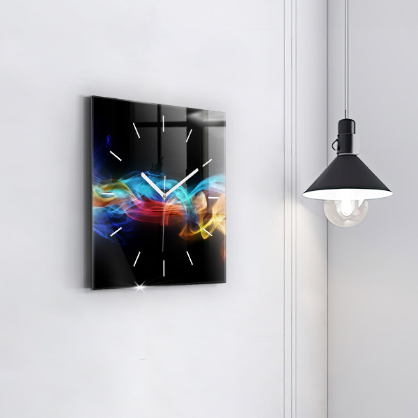 Square glass wall clock Abstract colorful lines
