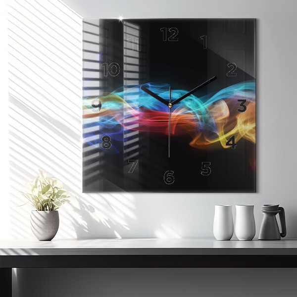 Square glass wall clock Abstract colorful lines