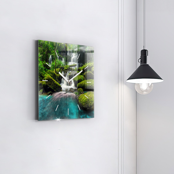Square glass wall clock Waterfall Thailand