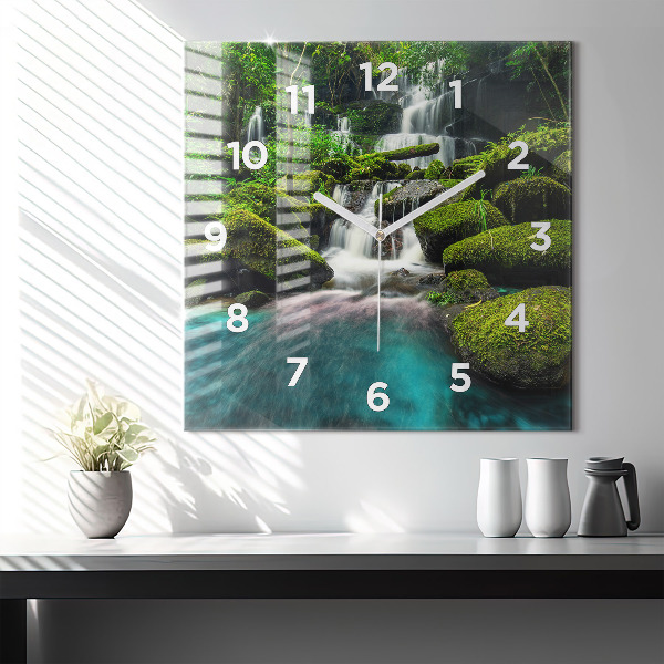 Square glass wall clock Waterfall Thailand