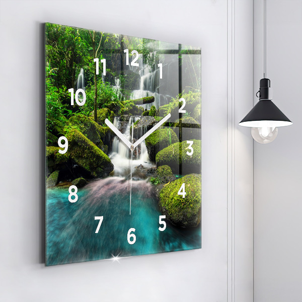 Square glass wall clock Waterfall Thailand