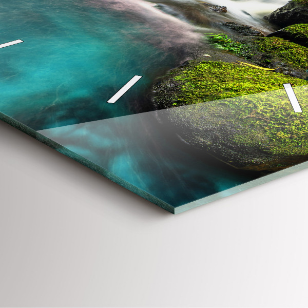 Square glass wall clock Waterfall Thailand