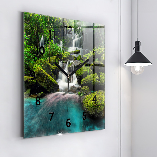 Square glass wall clock Waterfall Thailand