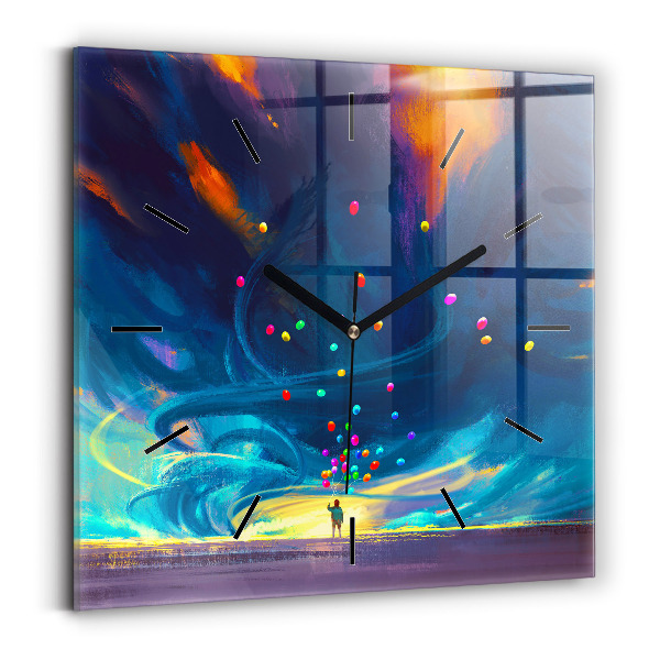 Square glass wall clock Baby and balloons