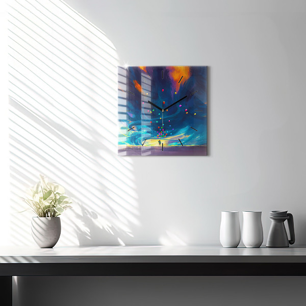 Square glass wall clock Baby and balloons