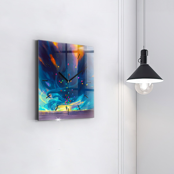 Square glass wall clock Baby and balloons