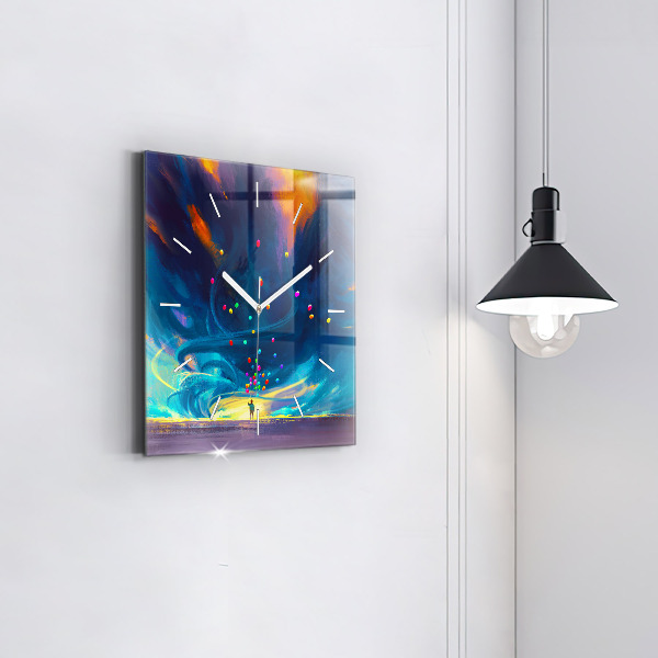 Square glass wall clock Baby and balloons