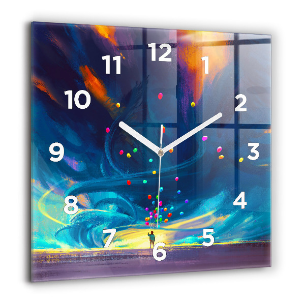 Square glass wall clock Baby and balloons