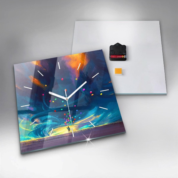 Square glass wall clock Baby and balloons