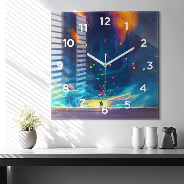 Square glass wall clock Baby and balloons