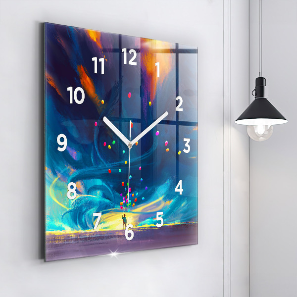 Square glass wall clock Baby and balloons