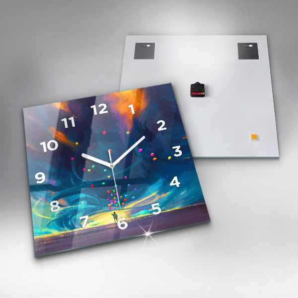 Square glass wall clock Baby and balloons