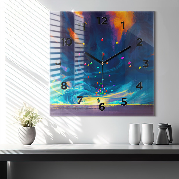 Square glass wall clock Baby and balloons