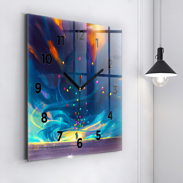 Square glass wall clock Baby and balloons