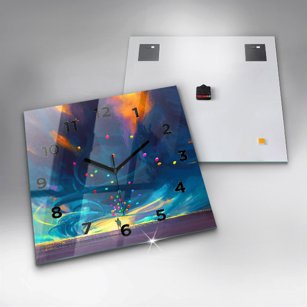 Square glass wall clock Baby and balloons