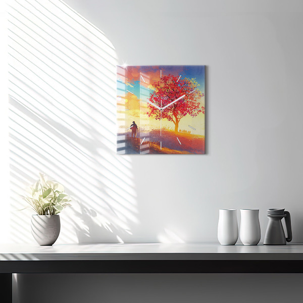 Square glass wall clock Autumn Landscape