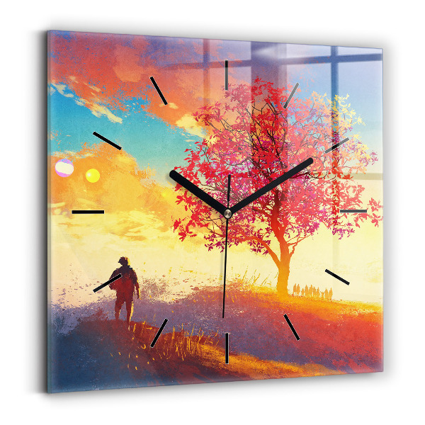 Square glass wall clock Autumn Landscape
