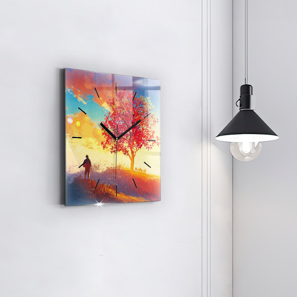 Square glass wall clock Autumn Landscape