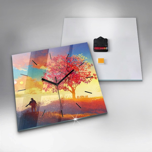 Square glass wall clock Autumn Landscape
