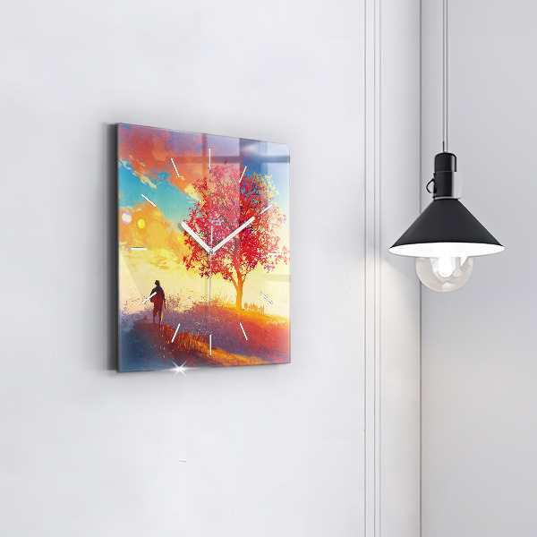 Square glass wall clock Autumn Landscape