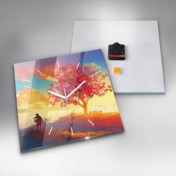 Square glass wall clock Autumn Landscape