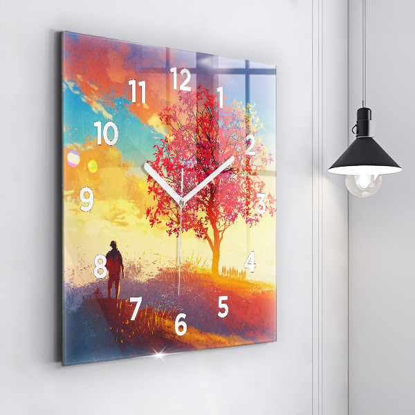 Square glass wall clock Autumn Landscape