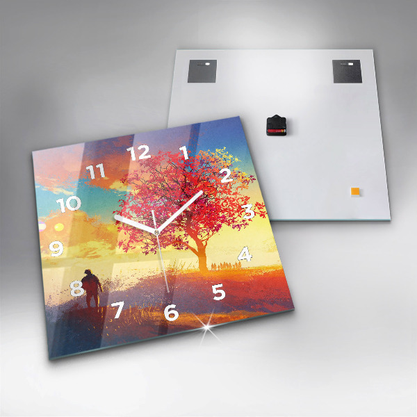 Square glass wall clock Autumn Landscape