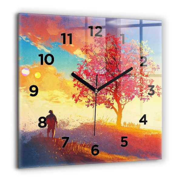 Square glass wall clock Autumn Landscape