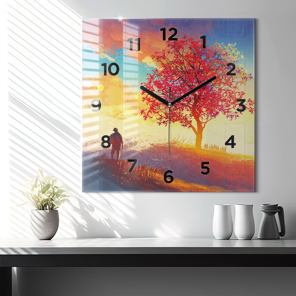 Square glass wall clock Autumn Landscape