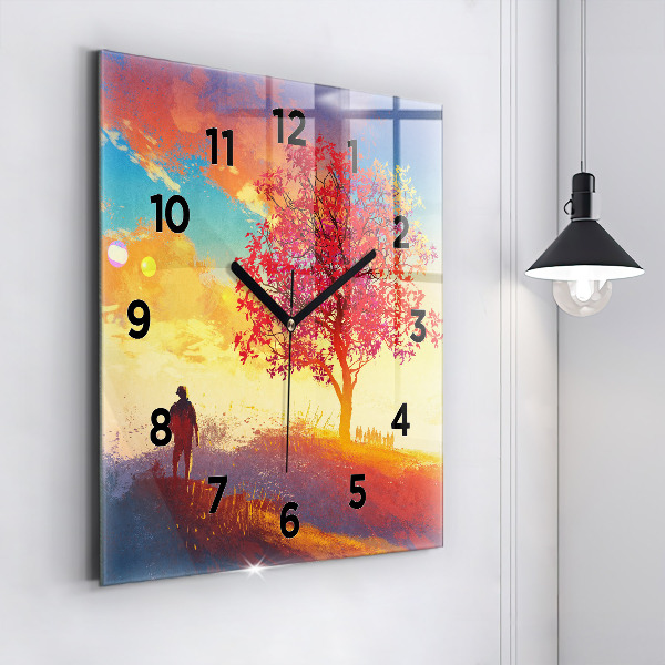 Square glass wall clock Autumn Landscape