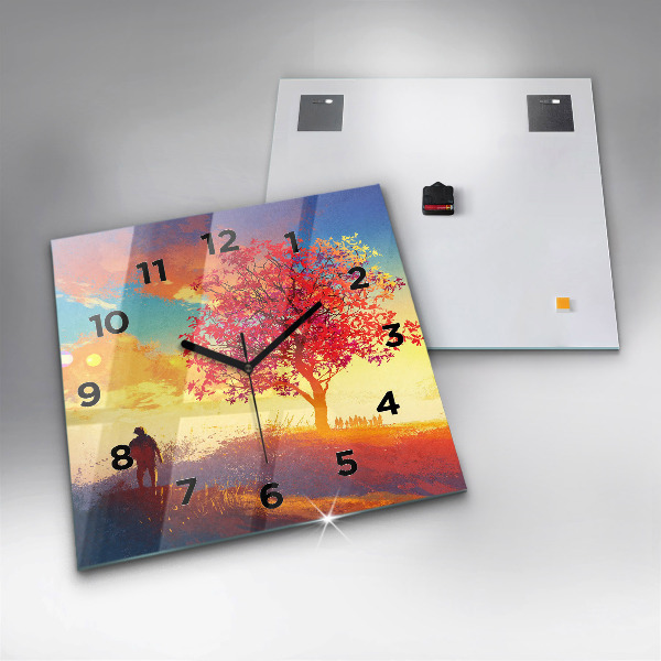 Square glass wall clock Autumn Landscape