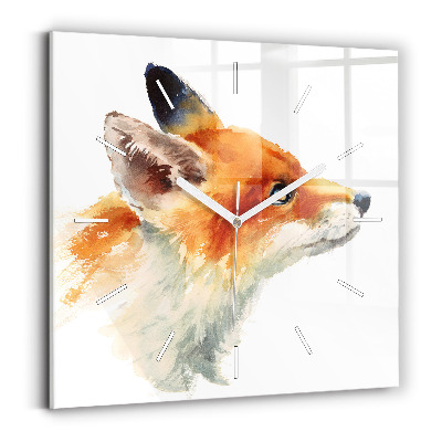 Square glass wall clock Watercolor young fox