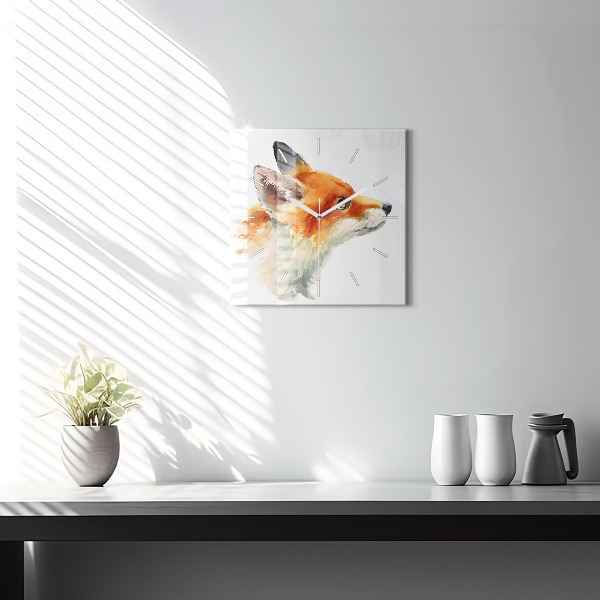 Square glass wall clock Watercolor young fox