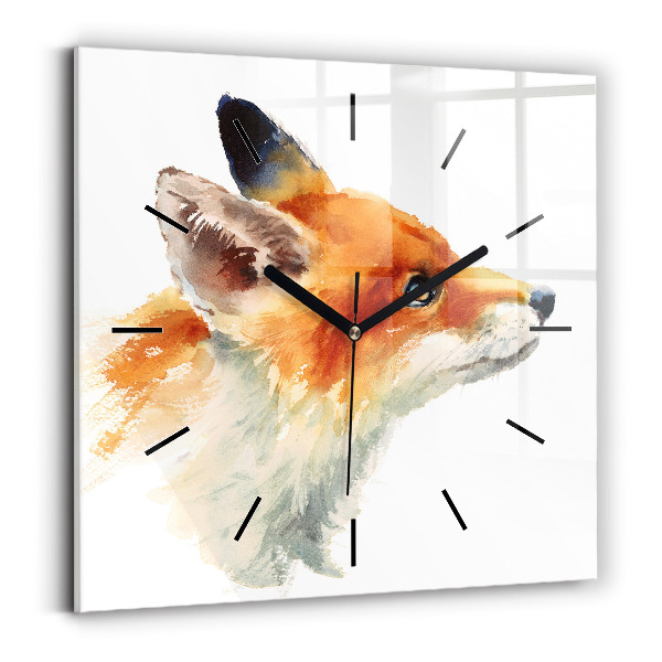 Square glass wall clock Watercolor young fox