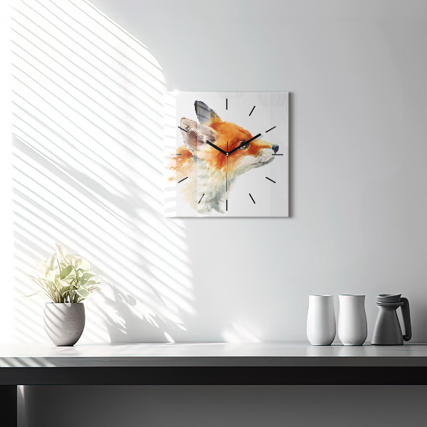 Square glass wall clock Watercolor young fox