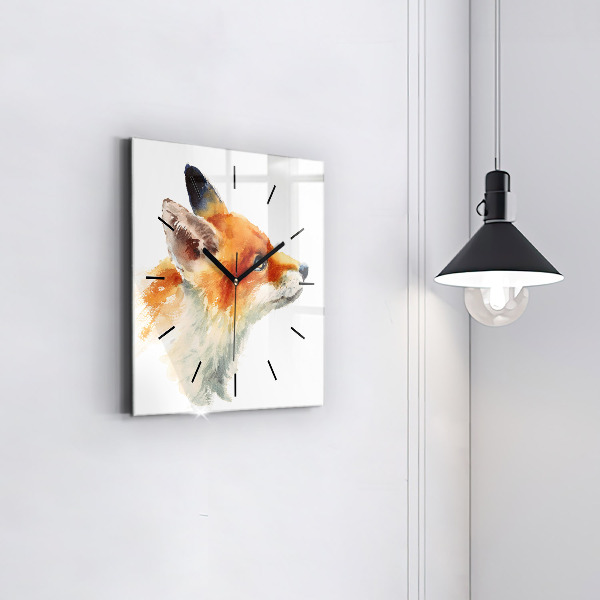 Square glass wall clock Watercolor young fox