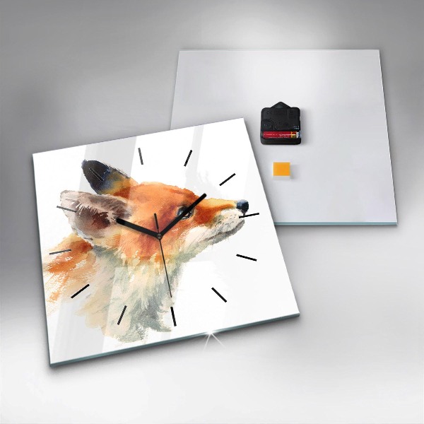 Square glass wall clock Watercolor young fox