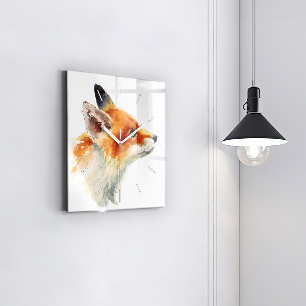 Square glass wall clock Watercolor young fox