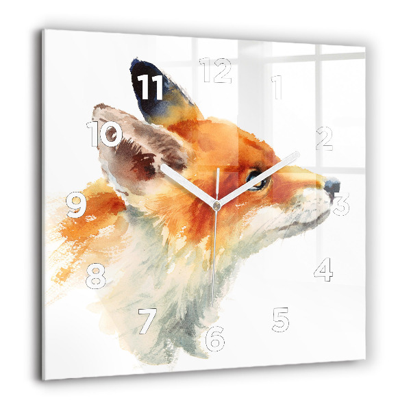 Square glass wall clock Watercolor young fox