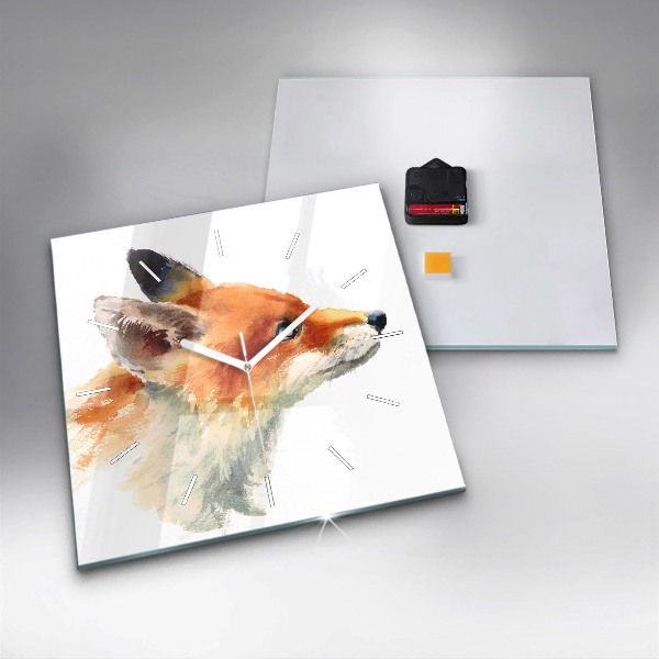 Square glass wall clock Watercolor young fox