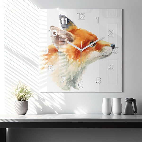 Square glass wall clock Watercolor young fox