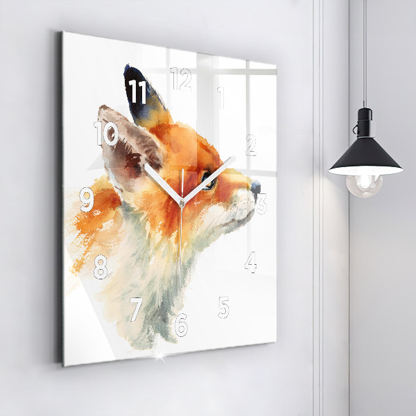 Square glass wall clock Watercolor young fox